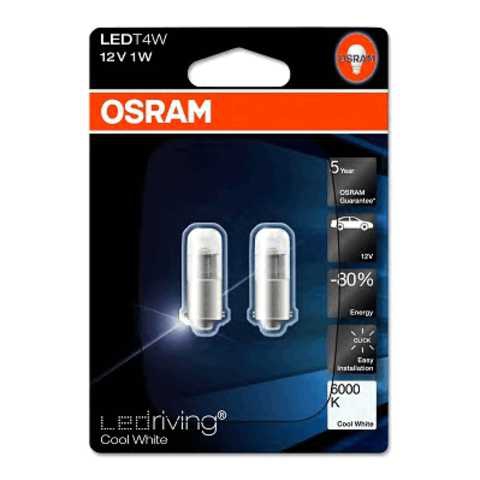 Лампа OSRAM LED Premium 12 V T4W 1W BA9S 6000K  cool white 2 шт