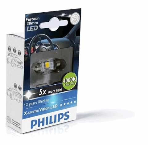 Лампа Philips LED 12В C5W 10,5x36 X-tremeVision LED 1W SV8,5-8 4000K