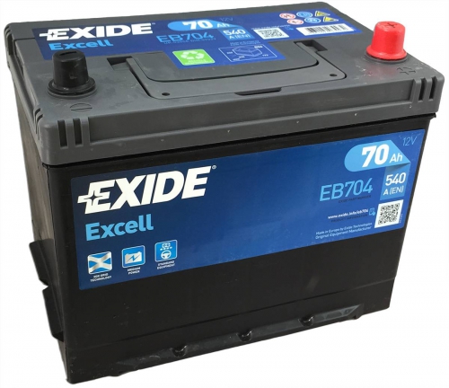 Акумулятор Exide 6СТ-70 АзE EXCELL EB704 70Ah-12v (266х172х223),R,EN540