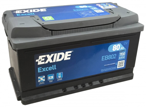 Акумулятор Exide 6СТ-80 АзE EXCELL EB802 80Ah-12v (315х175х175),R,EN700