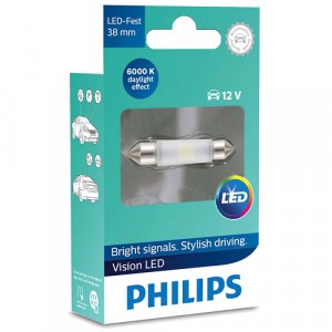 Лампа Philips LED 12В C5W 10,5x38 Vision LED 1W SV8,5-8 6000K