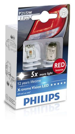 Лампа Philips 12В 2шт  P21/5W X-tremeVision LED BAY15d червоний