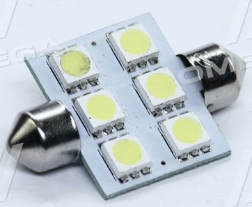 Лампа LED C5W 12V 2шт T11x36-S8.5 (6SMD,size 5050)   WHITE TEMPEST