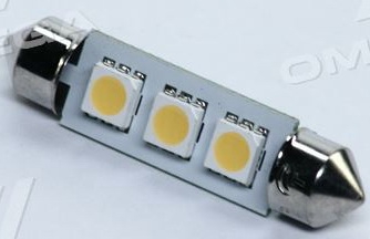 Лампа LED C5W 12V 2шт T11x41-S8.5  (3 SMD,size 5050)  WARM WHITE TEMPEST