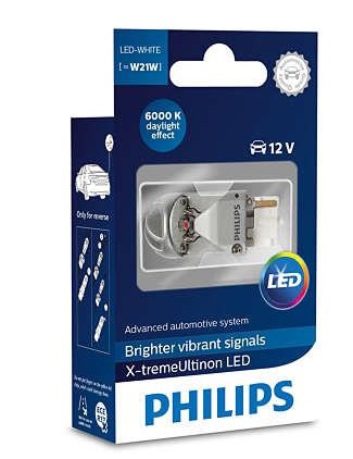 Лампа Philips LED 12V W21W 3W 6000K W3X16D 1шт