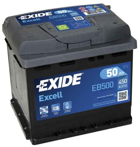 Акумулятор Exide 6СТ-50 АзE EXCELL EB500 50Ah-12v Exide (207х175х190),R,EN450