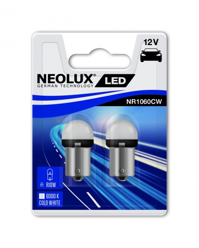 Лампа NEOLUX LED R10W 12V 1.2W 6000K BA15S 2шт