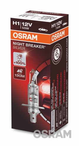 OSRAM H1 12V 60/55W P14,5S NIGHT BREAKER® SILVER +100%