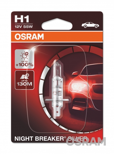 OSRAM H1 12V 60/55W P14,5S NIGHT BREAKER® SILVER +100% блістер