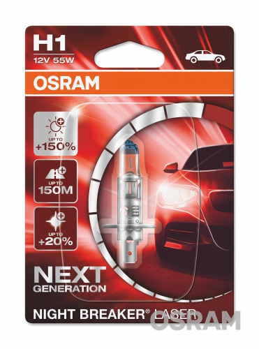OSRAM H1 12V 55W P14,5S NIGHT BREAKER® LASER +150% блістер