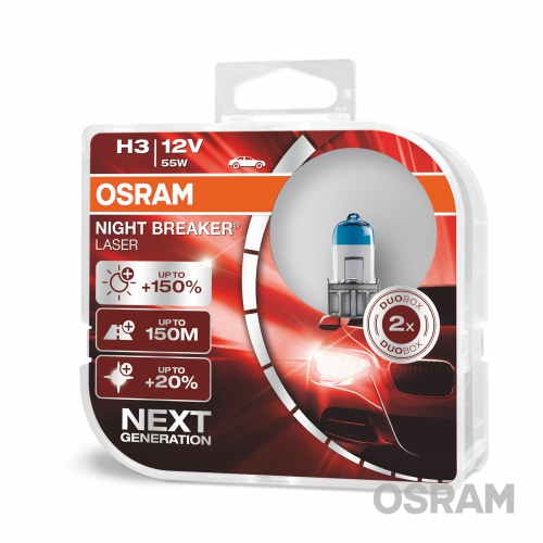 OSRAM H3 12V 55W PK22S  NIGHT BREAKER® LASER +150% 2шт