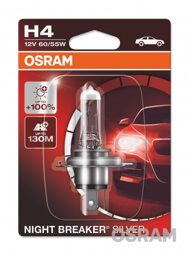 OSRAM H4 12V 60/55W P43T NIGHT BREAKER® SILVER +100% блістер
