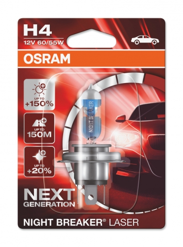 OSRAM H4 12V 60/55W P43T / NIGHT BREAKER® LASER +150% блістер