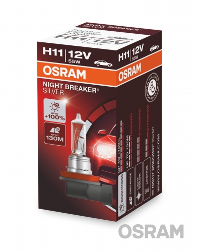 OSRAM H11 12V 55W PGJ19-2 NIGHT BREAKER® SILVER +100%