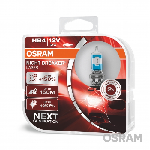 OSRAM HB4 12V 51W P22D NIGHT BREAKER® LASER +150% 2шт