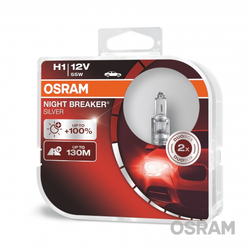 OSRAM H1 12V 60/55W P14,5S NIGHT BREAKER® SILVER +100% 2шт