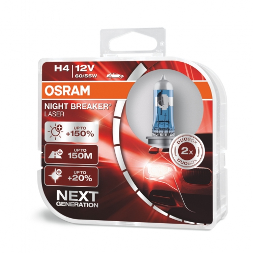 OSRAM H4 12V 60/55W P43T NIGHT BREAKER® LASER +150% 2шт