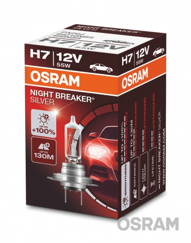 OSRAM H7 12V 60/55W PX26D NIGHT BREAKER® SILVER +100%