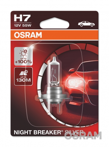 OSRAM H7 12V 60/55W PX26D NIGHT BREAKER® SILVER +100% блістер