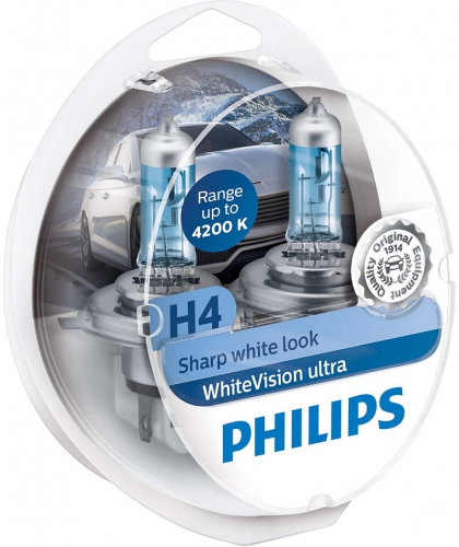 Лампа H4 12V 60/55W WhiteVision ULTRA +60 4200K 2шт Philips